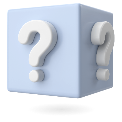 Illustration 3D d’un cube avec points d’interrogation, symbole des questions fréquentes et de l’aide