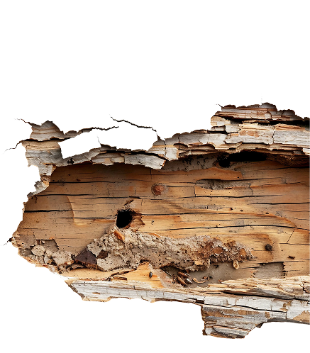 Bois endommagé par des termites xylophages