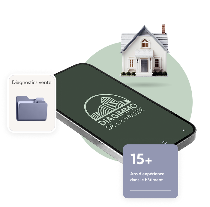Illustration 3D isométrique des diagnostics vente et d’une maison, DIAGIMMO DE LA VALLÉE, 15 ans d’expérience